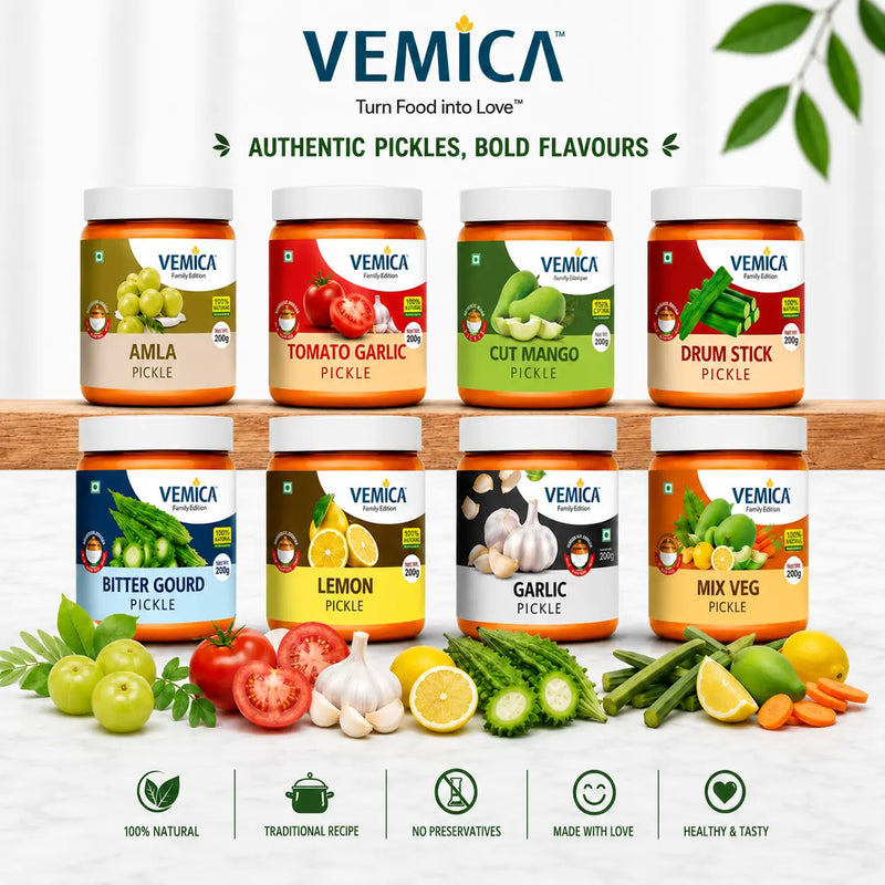 Vemica Bestseller Pickle Combo (8 Pickles) | Most Loved Traditional Indian Pickles