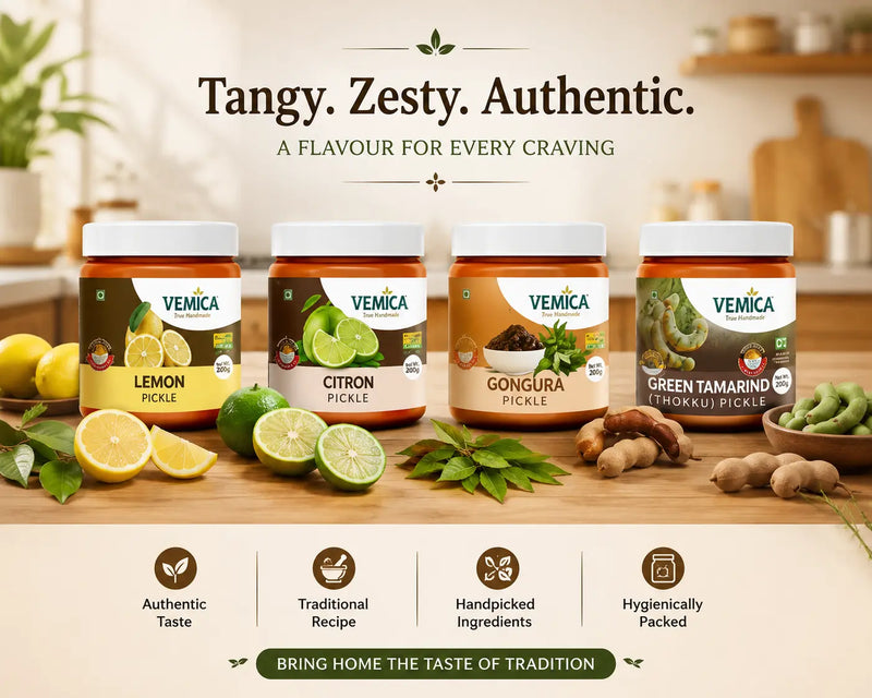 Andhra Tangy Pickle Combo – Lemon, Citron, Gongura & Green Tamarind Pickle (4 x 200g)