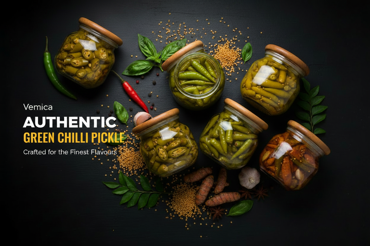 Vemica Green Chilli Pickle Banner