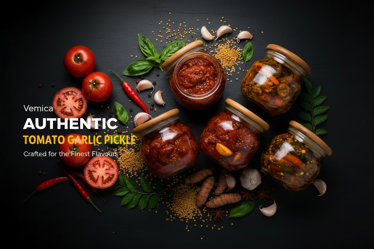 Vemica Tomato Garlic Pickle Banner - No Mango