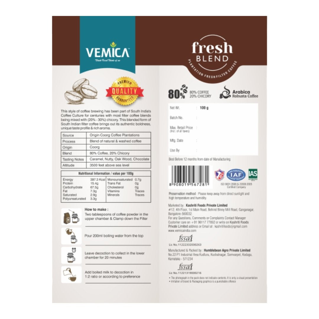 Fresh Blend Coffee back side