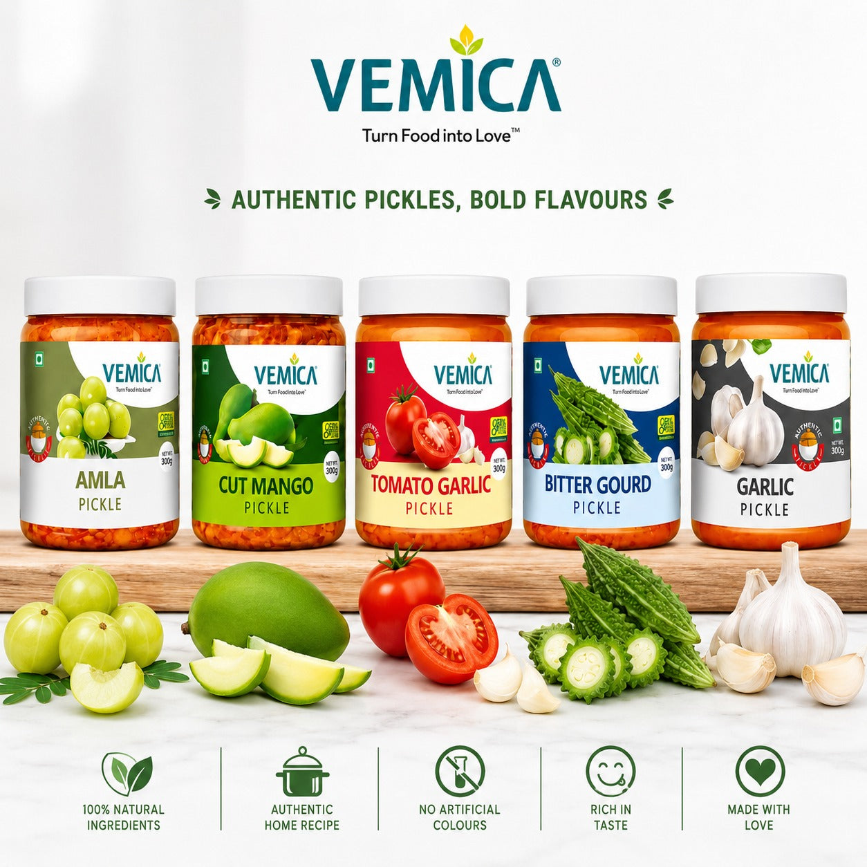 Vemica Spicy Pickle Combo (5 Pickles) | Traditional Indian Pickles