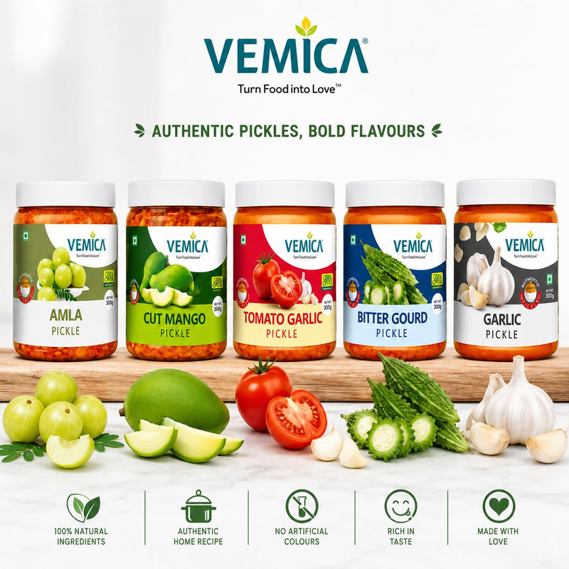 Vemica Spicy Pickle Combo (5 Pickles) | Traditional Indian Pickles