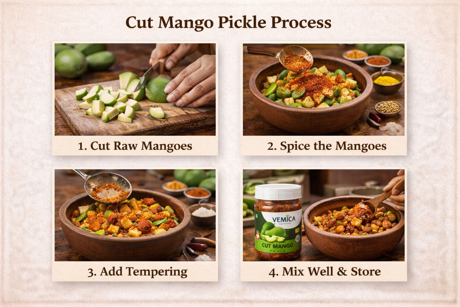 making cut mango pickle