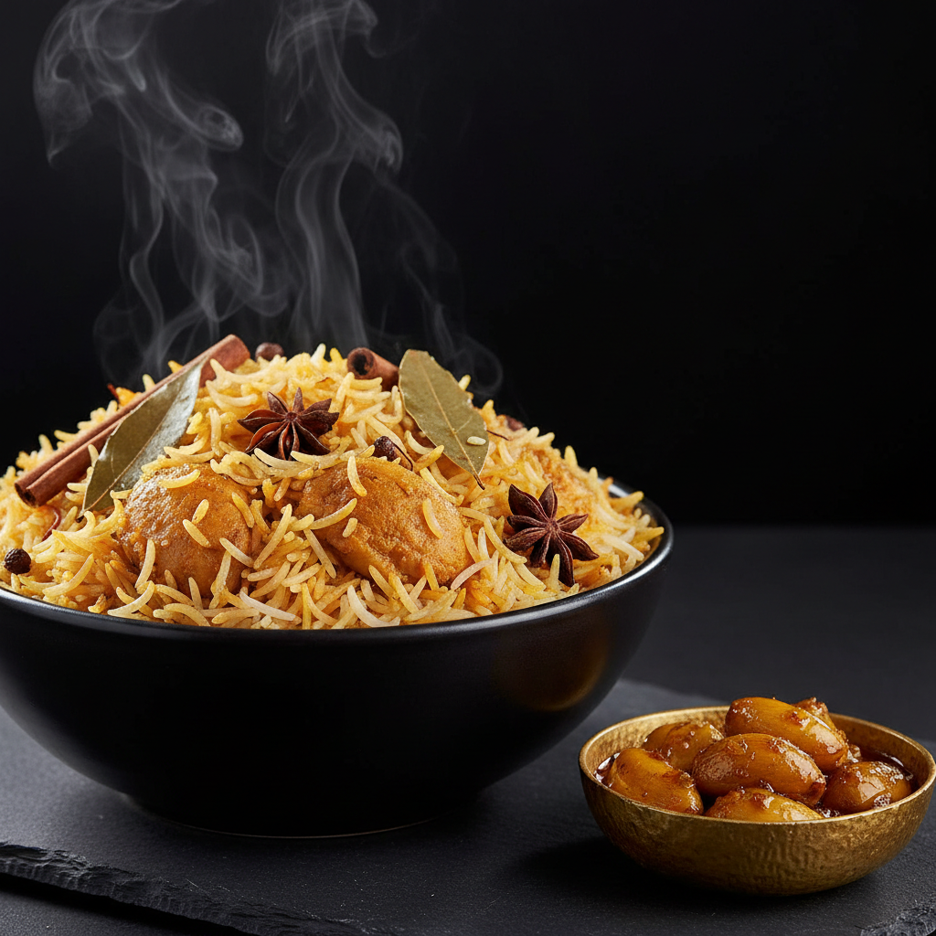 Biryani with Garlic Pickle