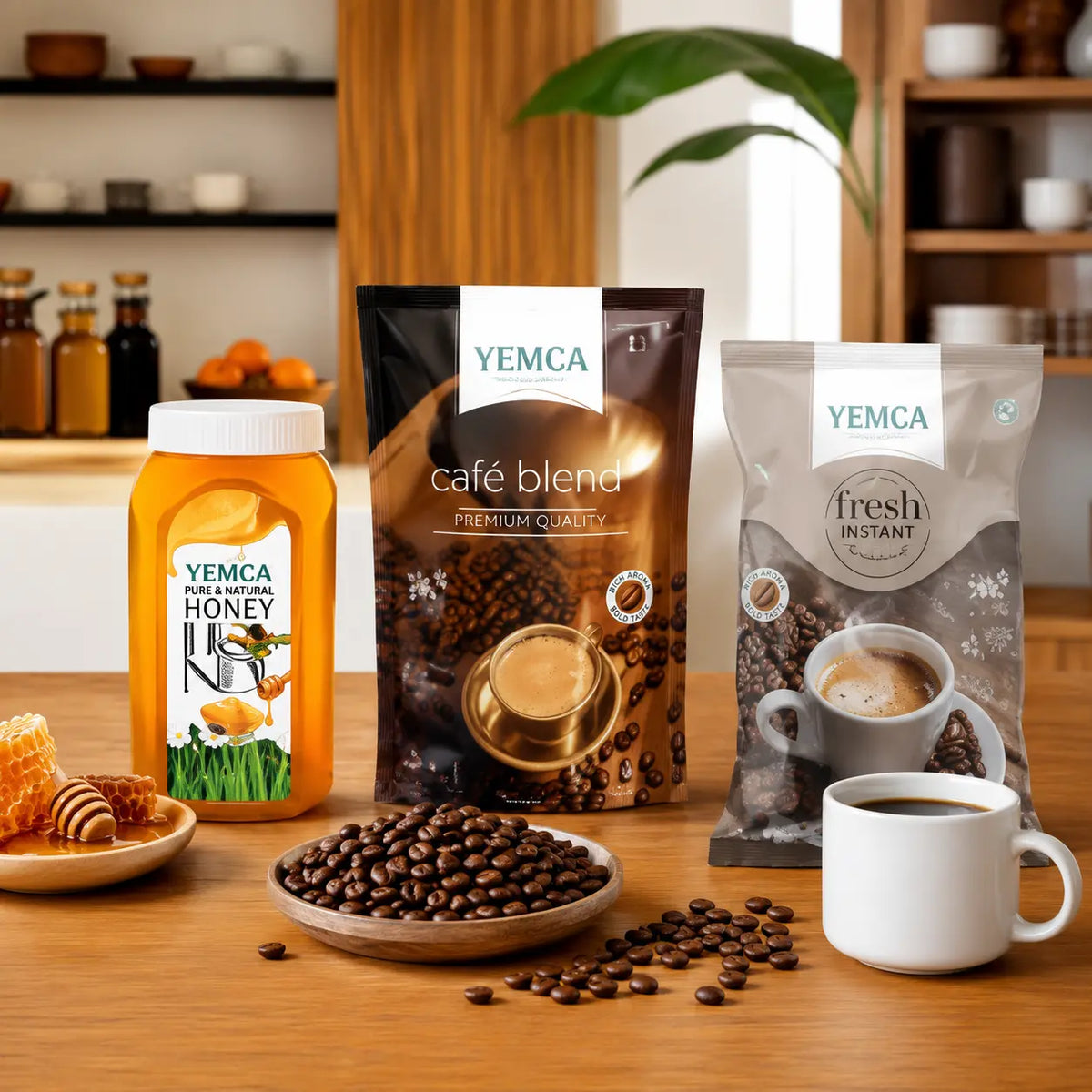 3 Coffee Blends and Natural Honey Pack – Fresh Blend Coffee 200g, Café Blend Coffee, Gold Blend Filter Coffee (2 x 200g) & Honey 100g