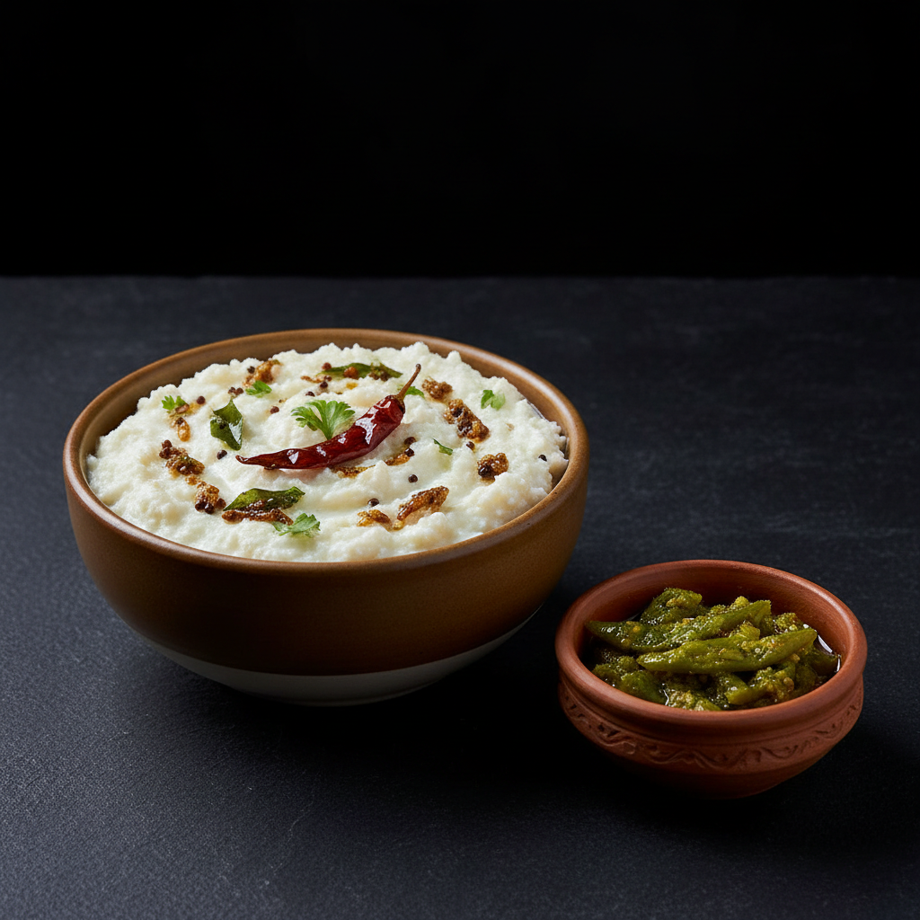 Curd Rice with Green Chilli Pickle