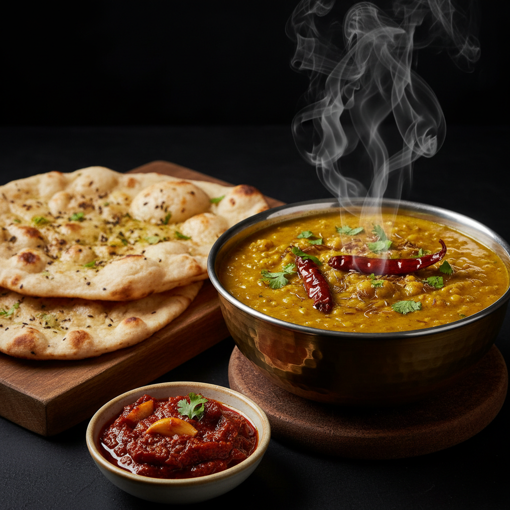 Dal Naan with Tomato Garlic Pickle