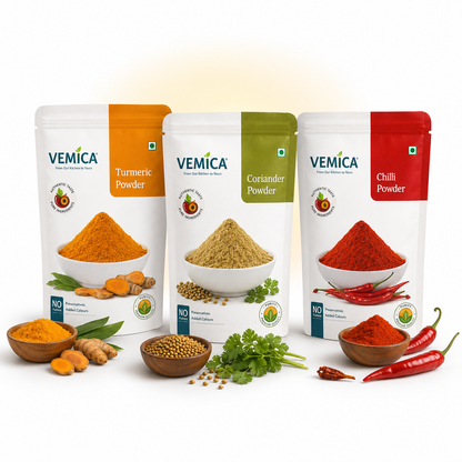 Everyday Spice Combo – Chilli Powder 500g, Turmeric Powder 500g, Coriander Powder 500g & Chat Masala 100g | Basic Indian Cooking Spice Set