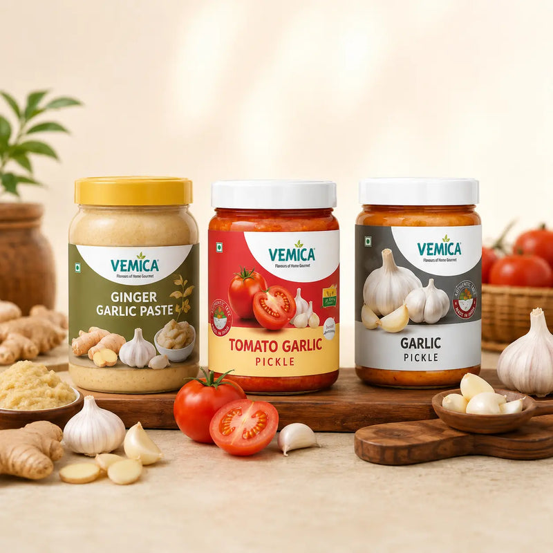 Garlic Special Combo – Garlic Pickle, Tomato Garlic Pickle, Ginger Garlic Paste (3 x 200g)