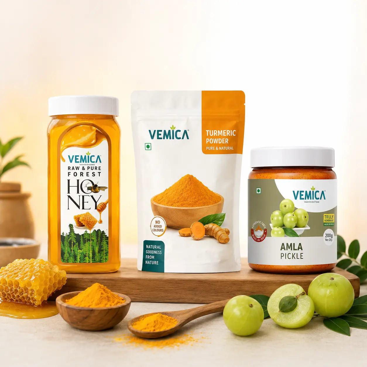 Immunity Booster Combo – Honey 250g, Amla Pickle 200g & Turmeric Powder 500g