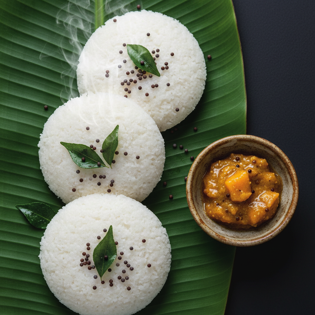 Idli with Mango Pickle