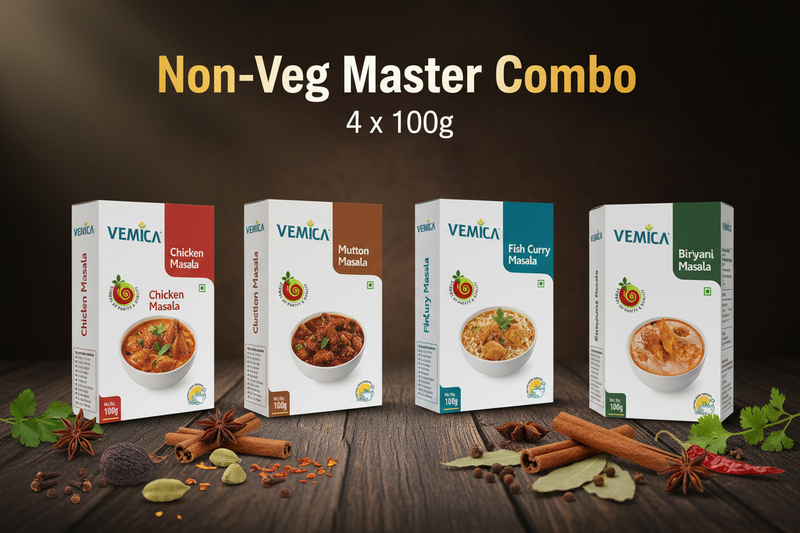 Non-Veg Master Combo – Chicken, Mutton, Fish Curry & Biryani Masala 4 x 100g