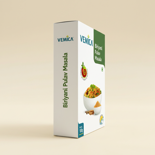 Vemica Biryani Pulav Masala carton side angle