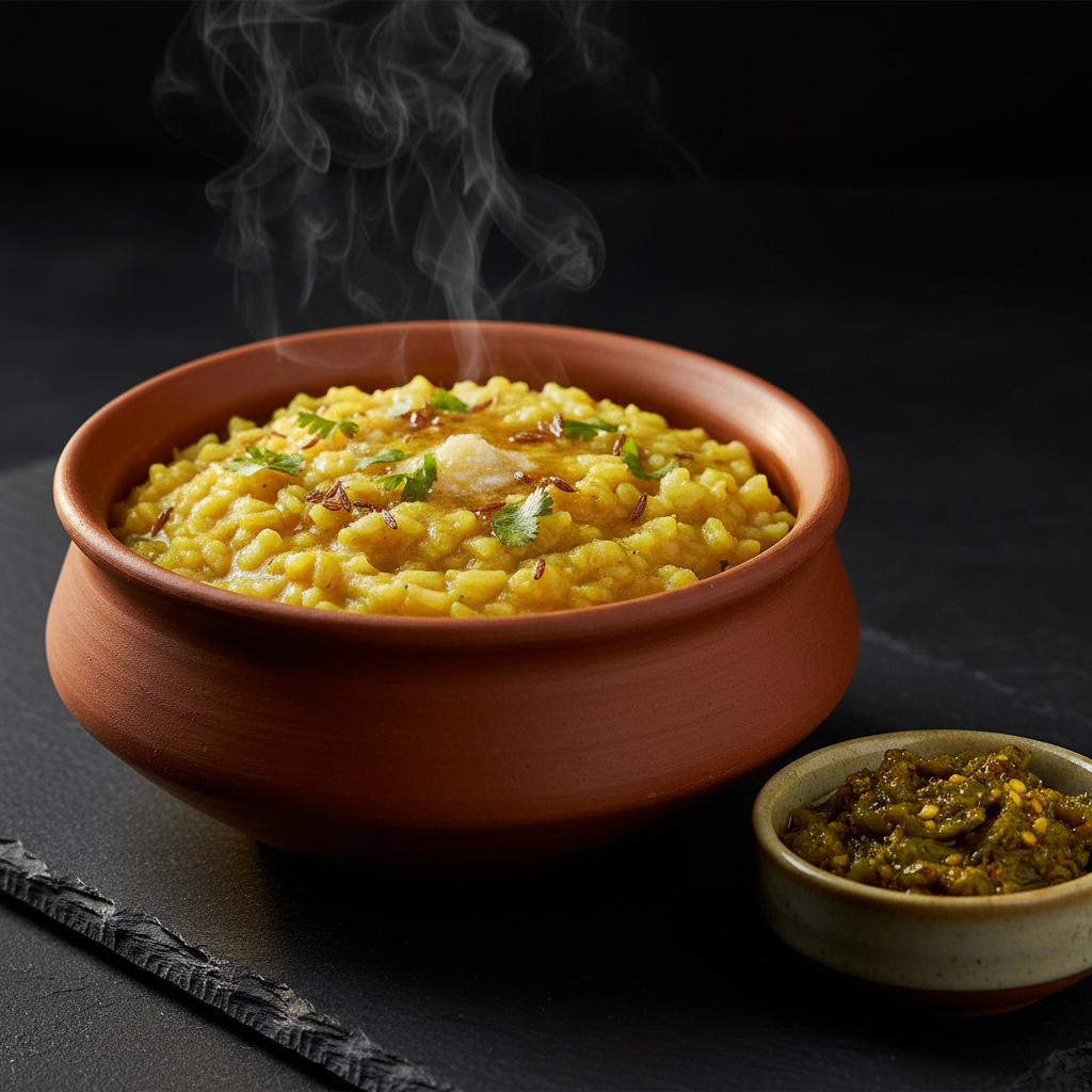 Khichdi with Green Chilli Pickle