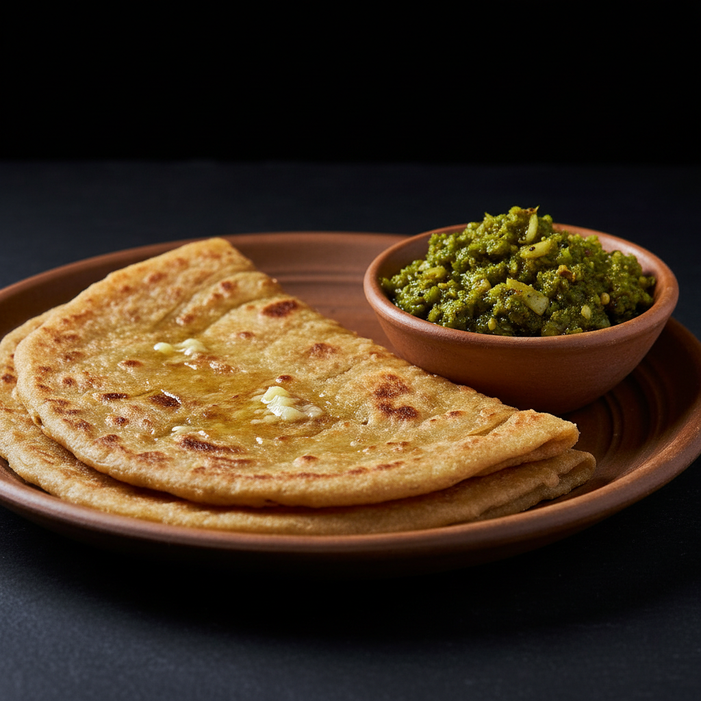 Paratha with Green Chilli Pickle