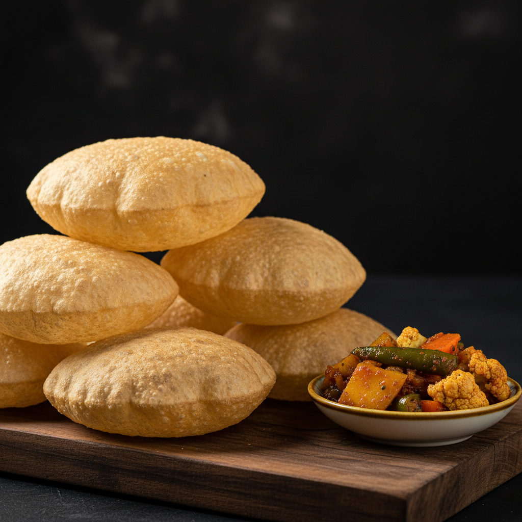 Puri with Mixed Pickle