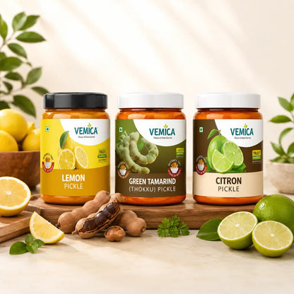 Tangy Pickle Combo – Lemon Pickle, Citron Pickle, Tamarind Pickle (3 x 200g)