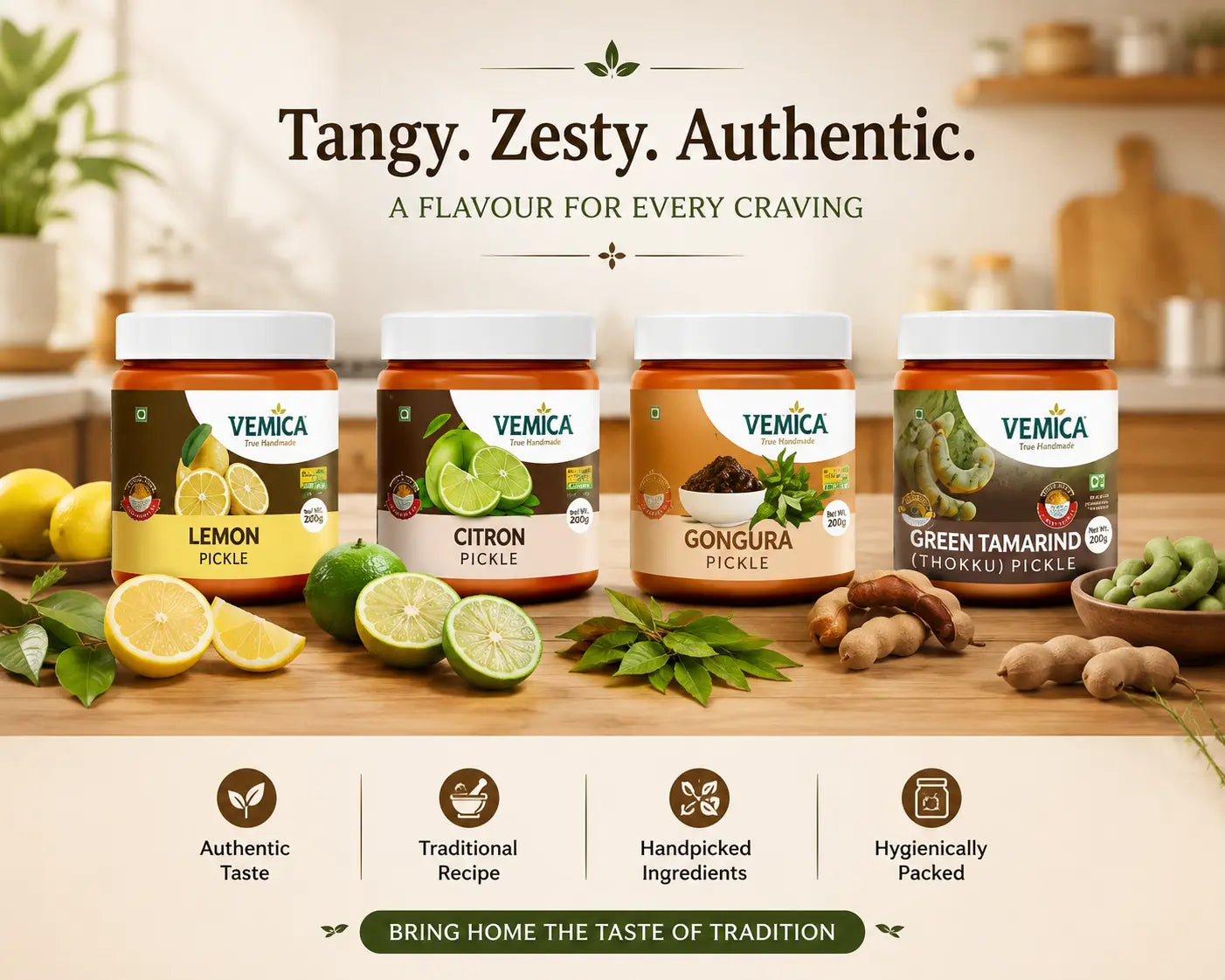 Andhra Tangy Pickle Combo – Lemon, Citron, Gongura & Green Tamarind Pickle (4 x 200g)